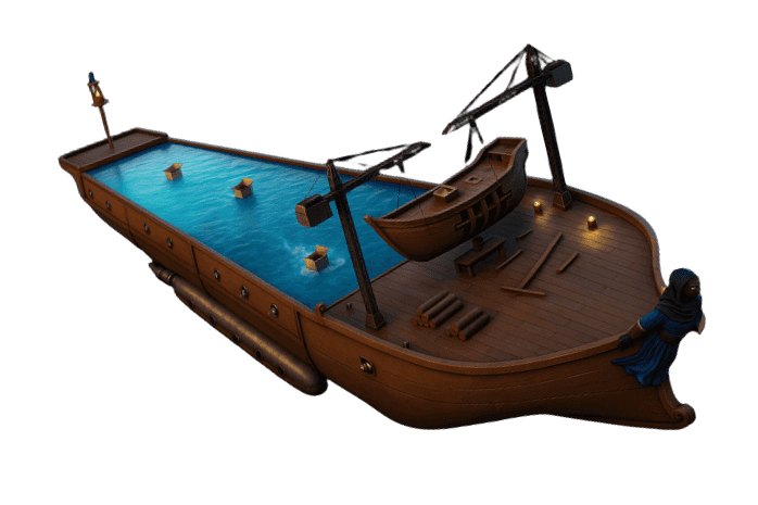 A flying ship with pool